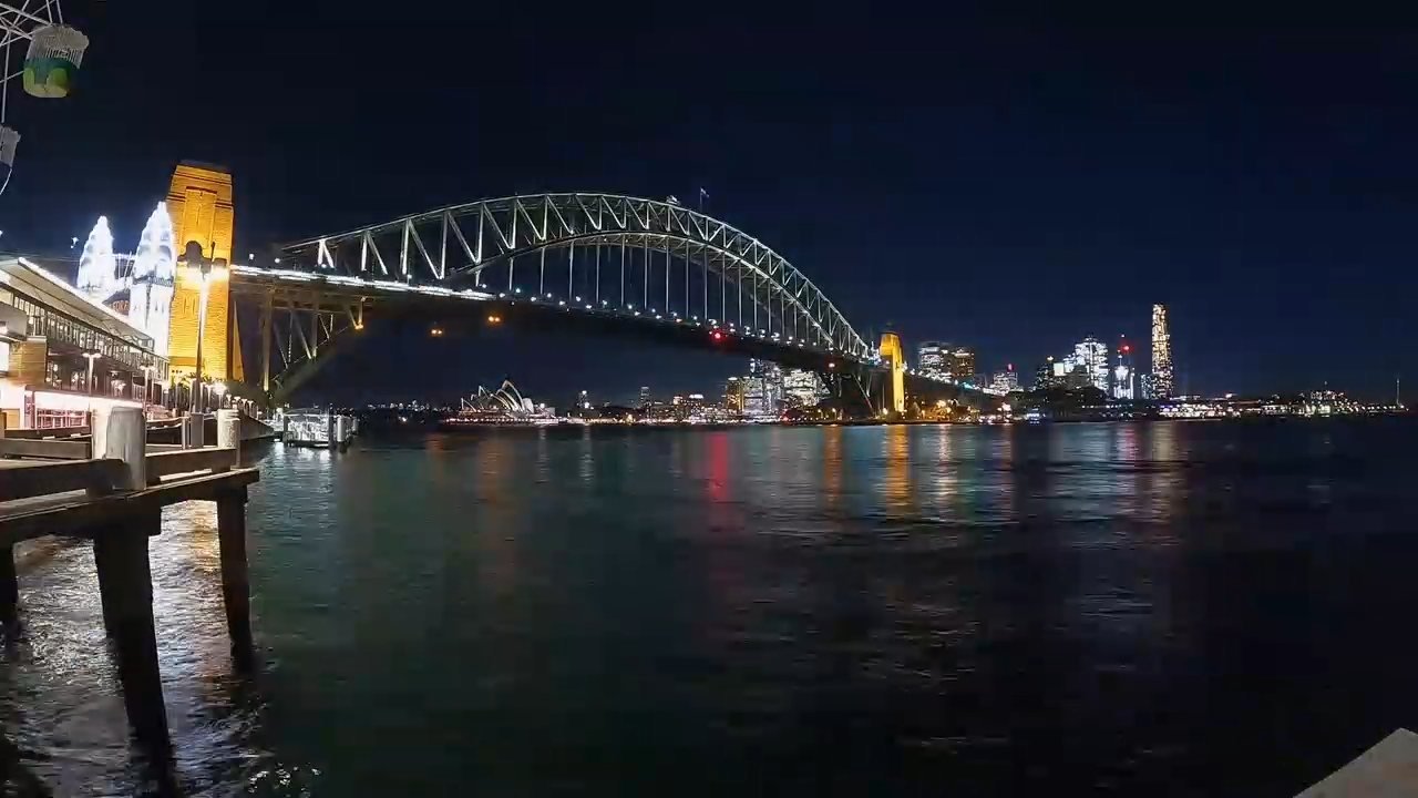 The Sydney Harbour Bridge lit up at night